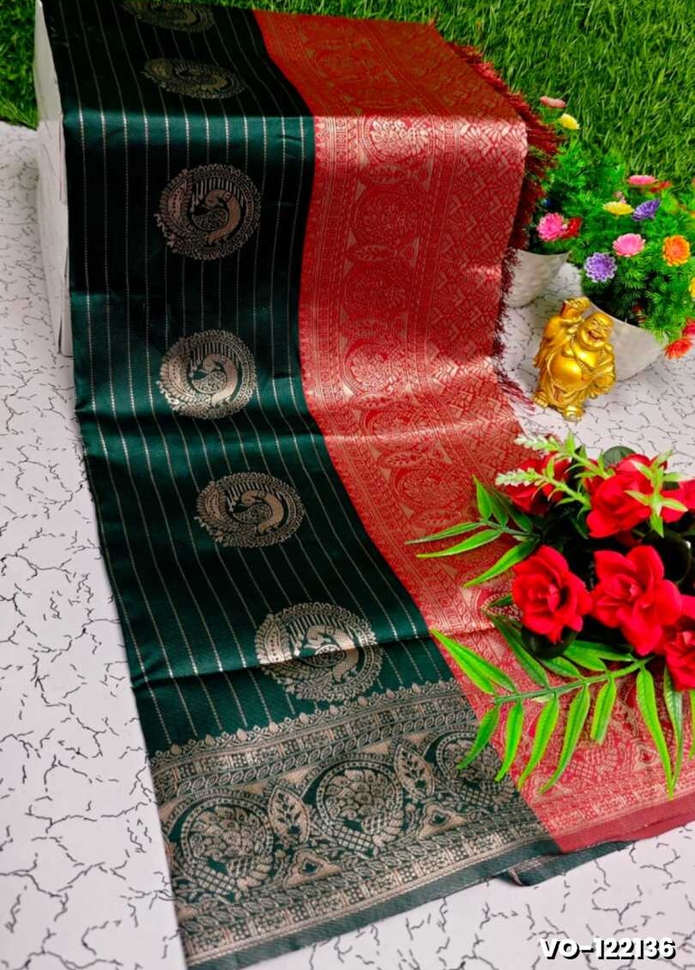Traditional vaira oosi silk saree - perfect for weddings & festivals - BOTTLE GREEN (1)