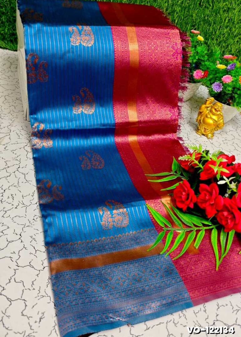 Traditional vaira oosi silk saree - perfect for weddings & festivals - PEACOCK BLUE (1)