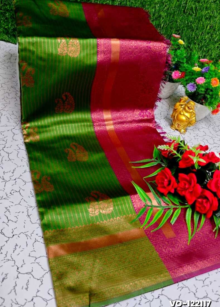Traditional vaira oosi silk saree - perfect for weddings & festivals - OLIVE GREEN (1)