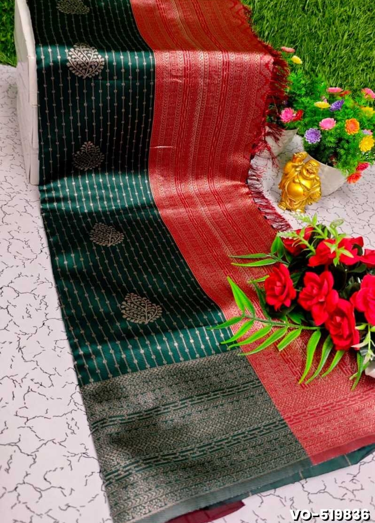 Traditional vaira oosi silk saree - perfect for weddings & festivals - BOTTLE GREEN (3)