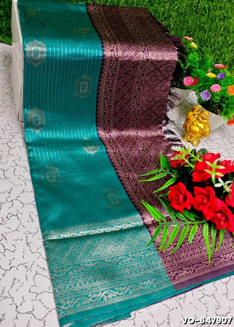 Traditional vaira oosi silk saree - perfect for weddings & festivals - TEAL COLOUR (4)