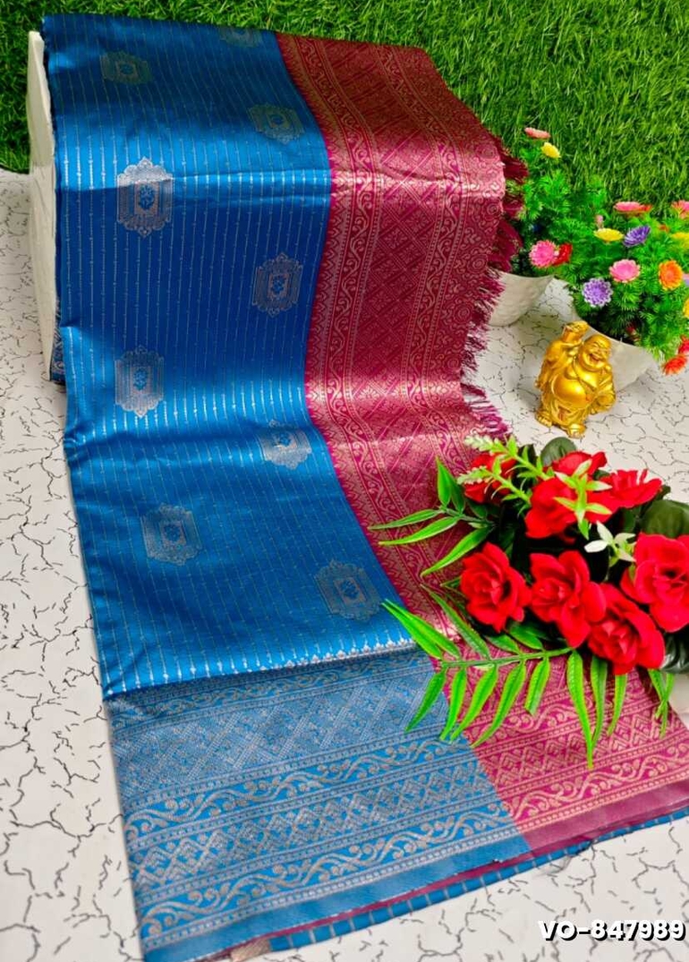 Traditional vaira oosi silk saree - perfect for weddings & festivals - BLUE COLOUR (1)