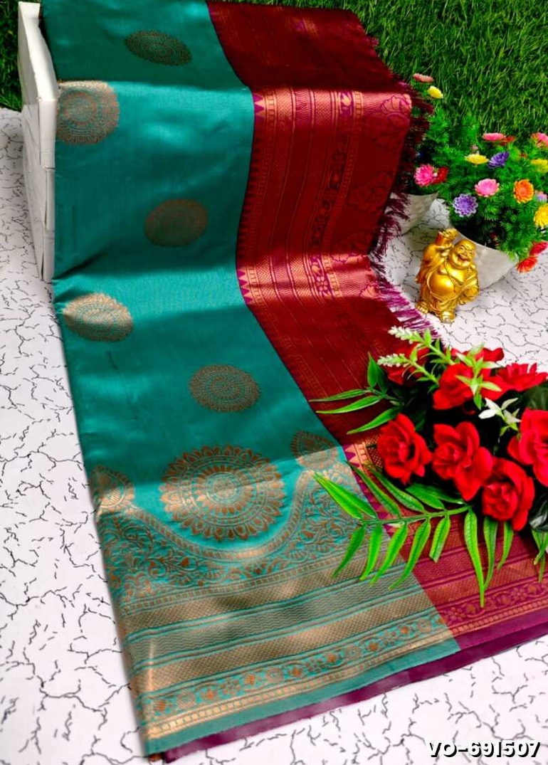 Traditional vaira oosi silk saree - perfect for weddings & festivals - TEAL COLOUR (5)