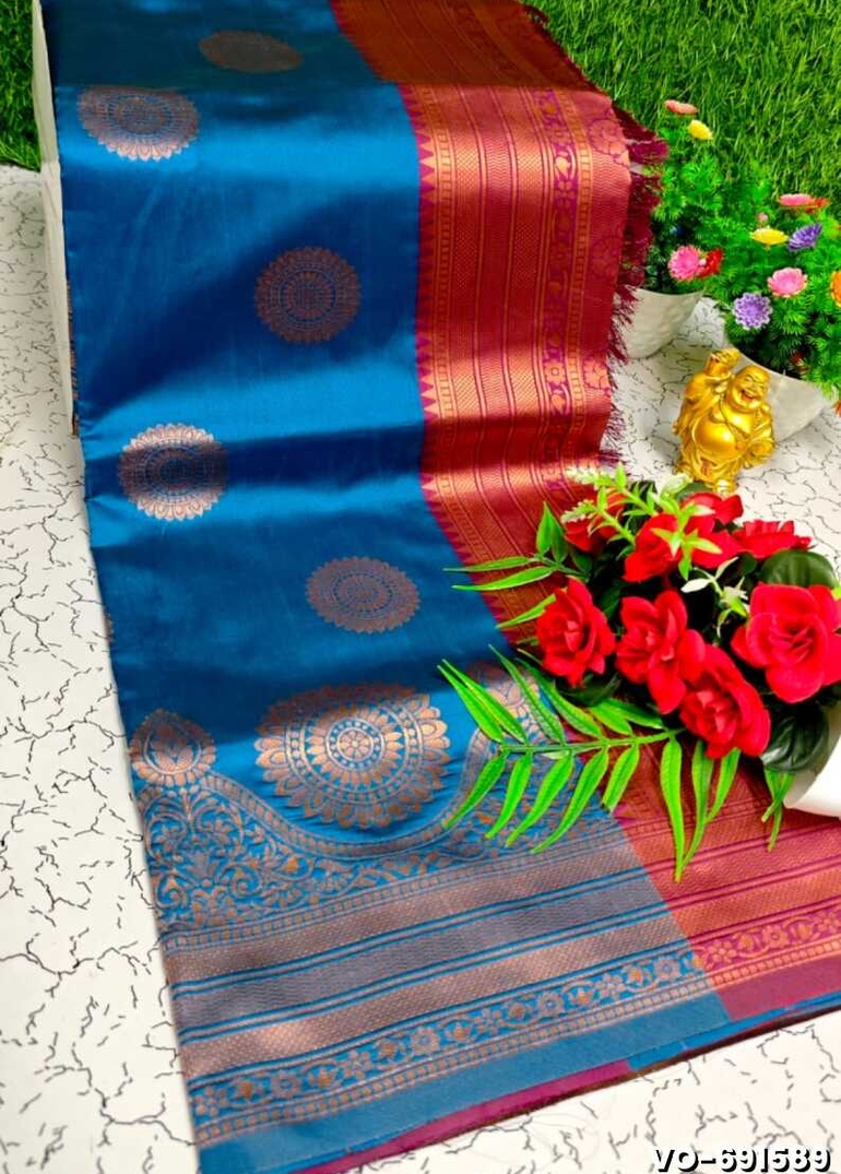 Traditional vaira oosi silk saree - perfect for weddings & festivals - BLUE COLOUR (2)