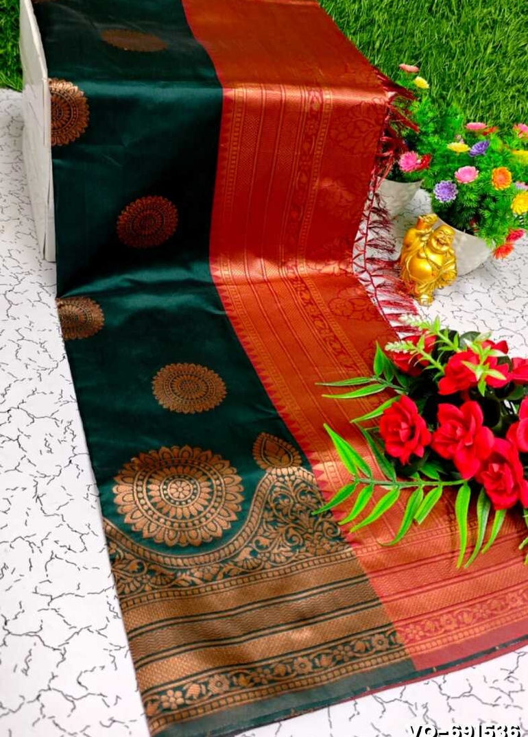 Traditional vaira oosi silk saree - perfect for weddings & festivals - BOTTLE GREEN (5)