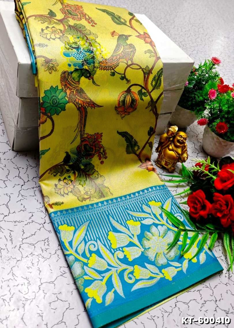 Elegant Kalamkari Tissue Saree for Festivities & Weddings - YELLOW (3)