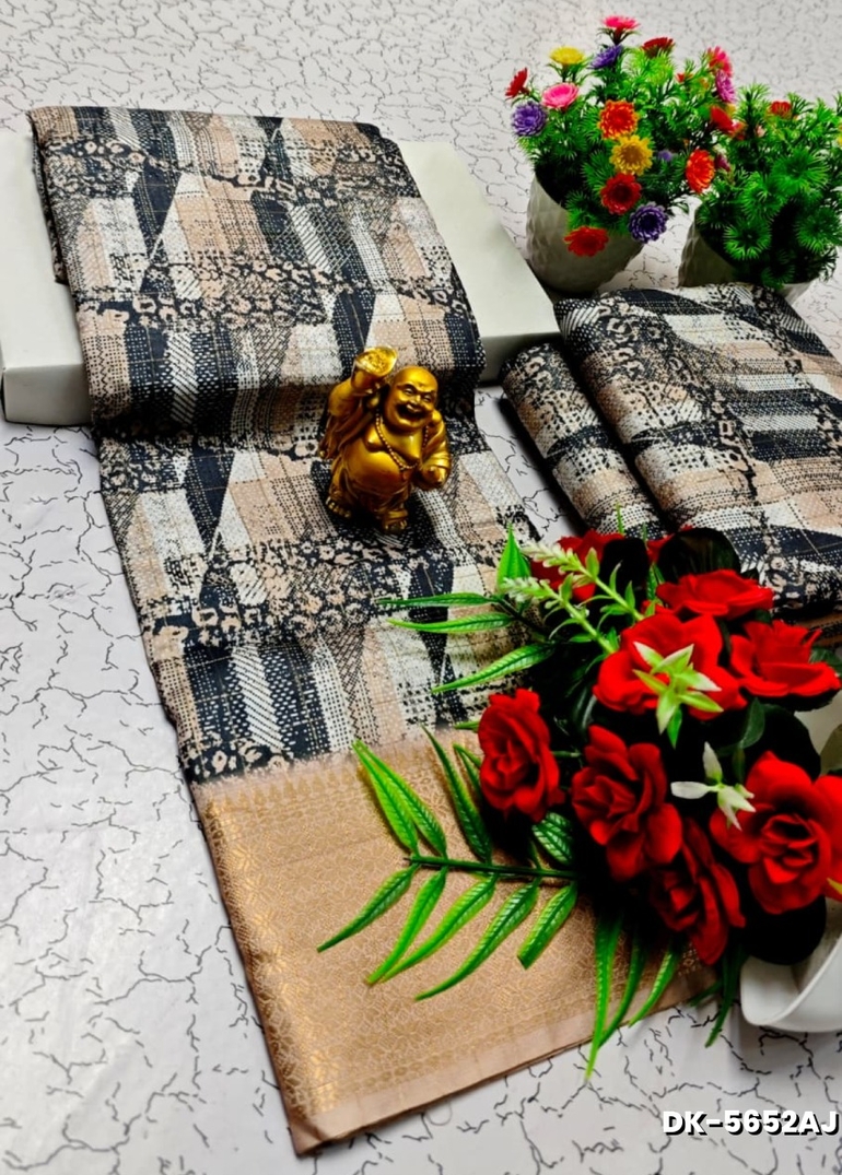 Elegant Floral Dola Silk Saree with Zari Border - DUAL COLOR (1)