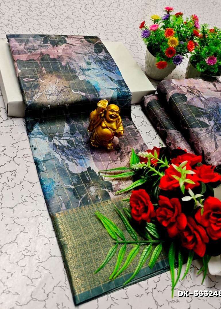 Elegant Floral Dola Silk Saree with Zari Border - LIGHT COLOUR (1)