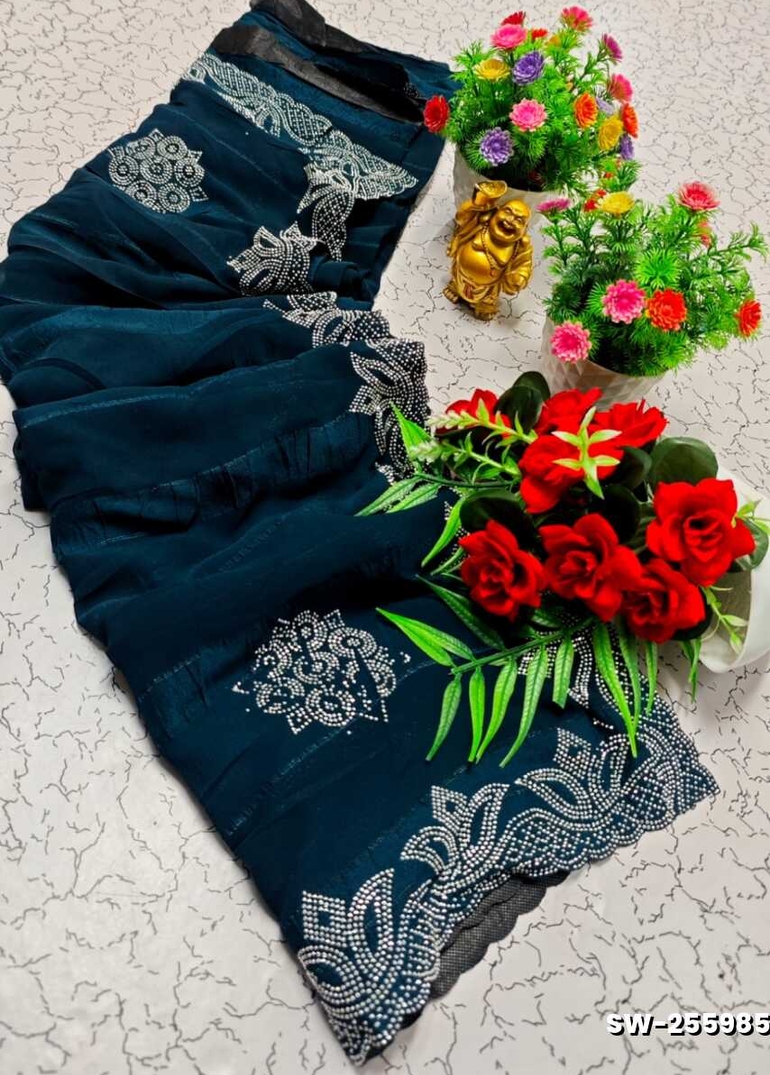 Celestial grace stone work space silk Royal design  modern fancy item saree - BLUE SHADE