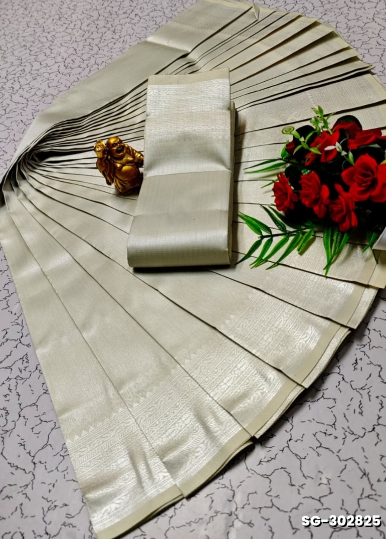 All over body running simple & elegant kubera pattu saree - WHITE