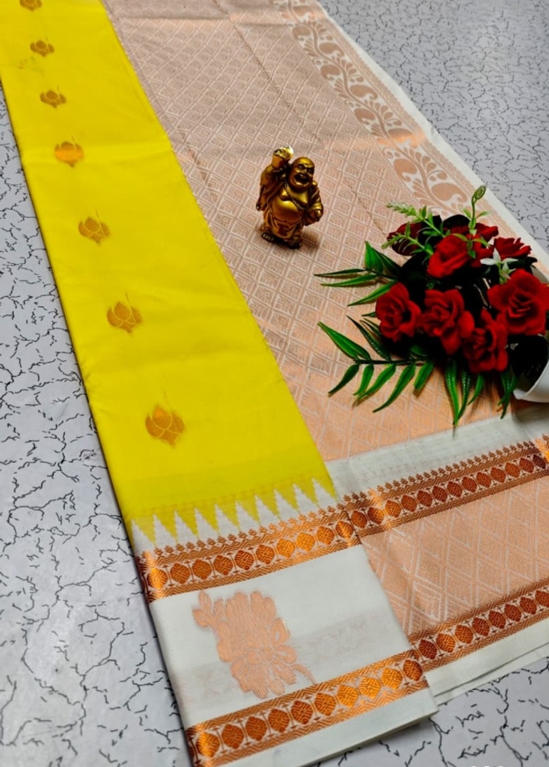 A "Retta Petta" soft silk saree with Rich Pallu and Blouse - YELLOW
