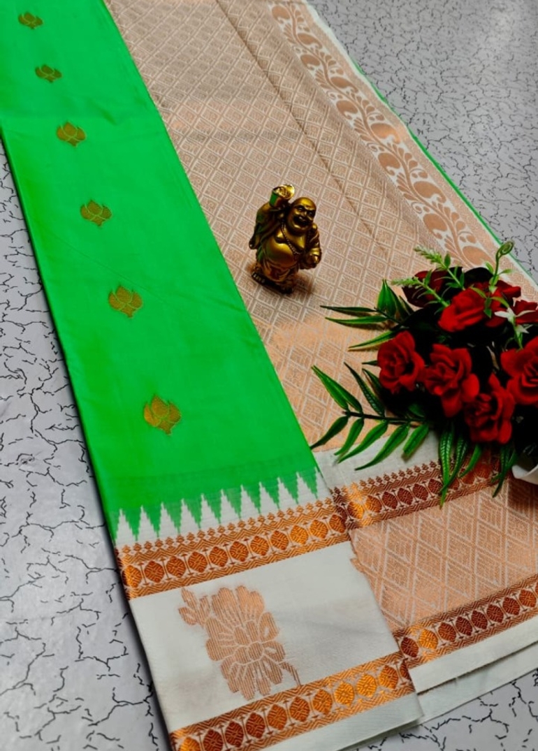 A "Retta Petta" soft silk saree with Rich Pallu and Blouse - EMERALD COLOUR