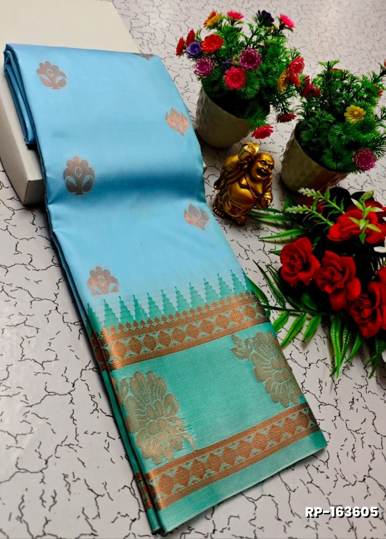 A "Retta Petta" soft silk saree with Rich Pallu and Blouse - SKY BLUE
