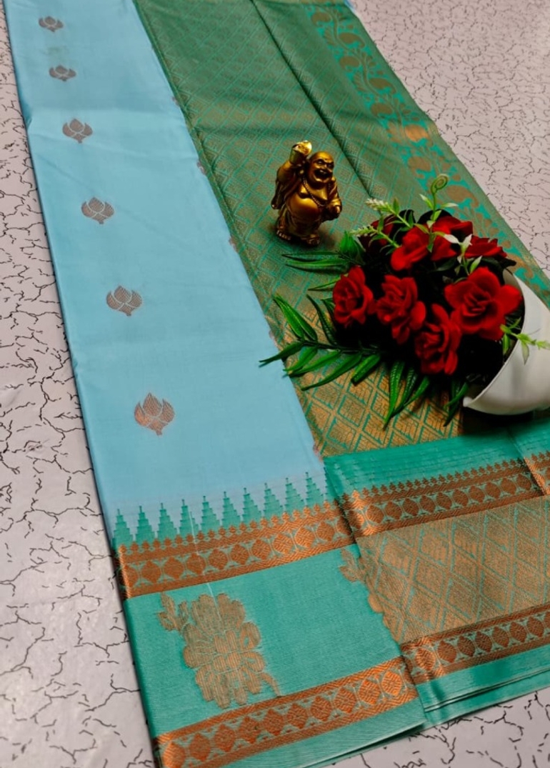 A "Retta Petta" soft silk saree with Rich Pallu and Blouse - SKY BLUE