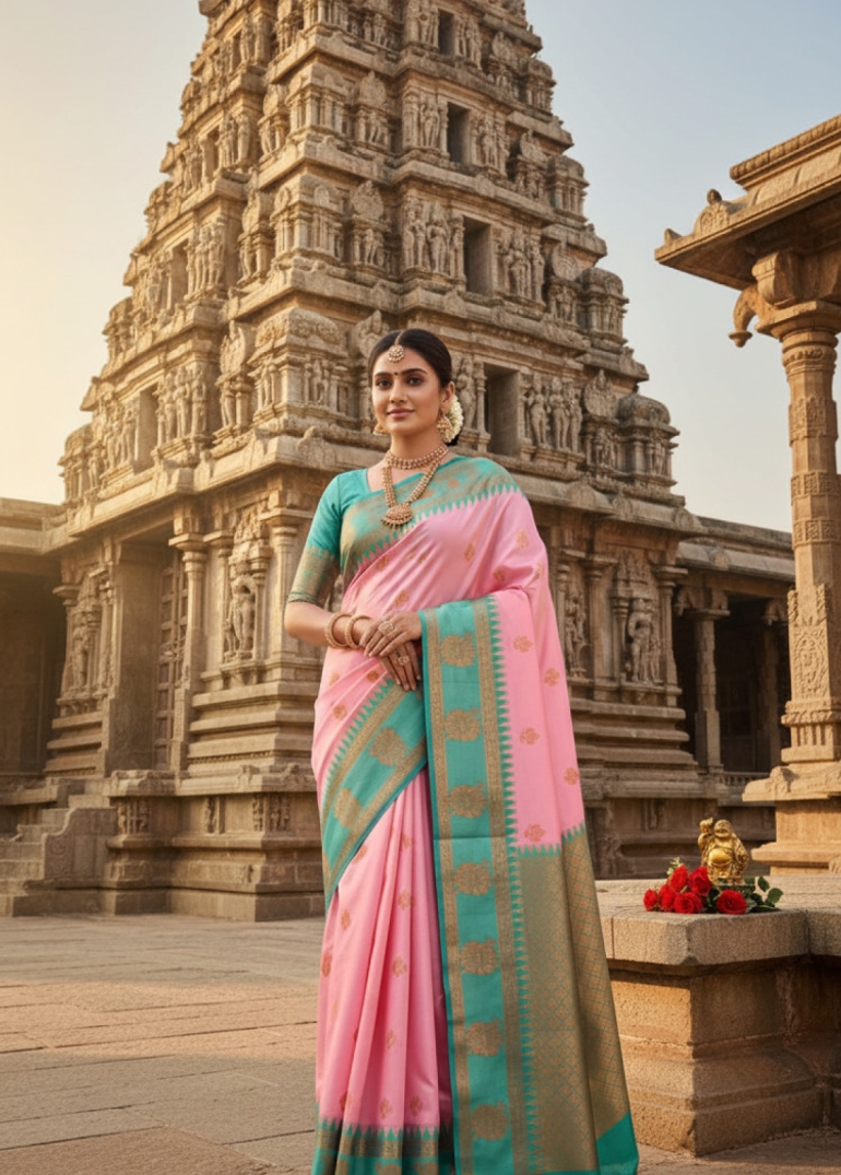 A "Retta Petta" soft silk saree with Rich Pallu and Blouse - BABY PINK