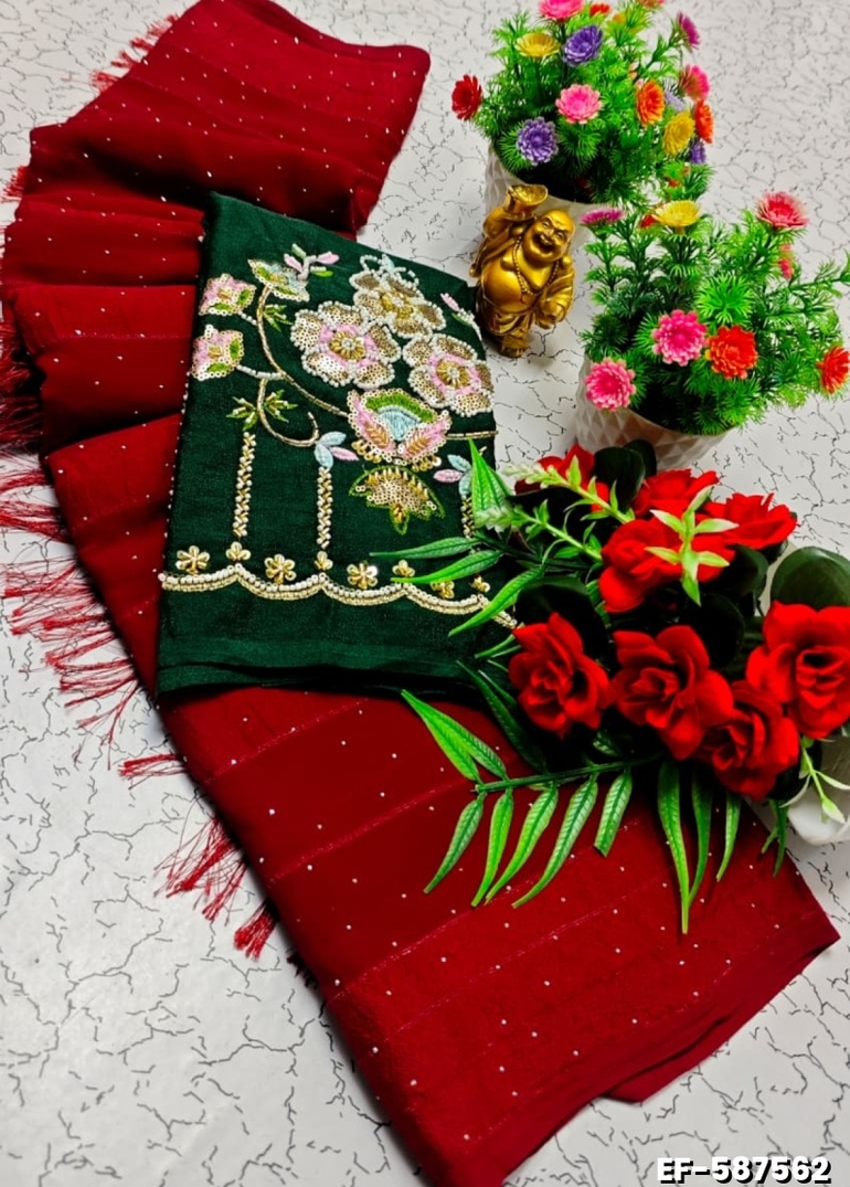 GEORGETTE EMBORIDERY FANCY SAREE FANCY SOFT SILK SAREES WITH BLOUSE   MODERN FANCY ITEM SAREES - MAROON COLOR