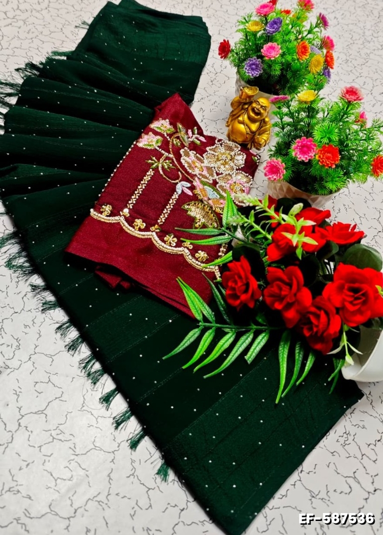GEORGETTE EMBORIDERY FANCY SAREE FANCY SOFT SILK SAREES WITH BLOUSE   MODERN FANCY ITEM SAREES - BOTTLE GREEN