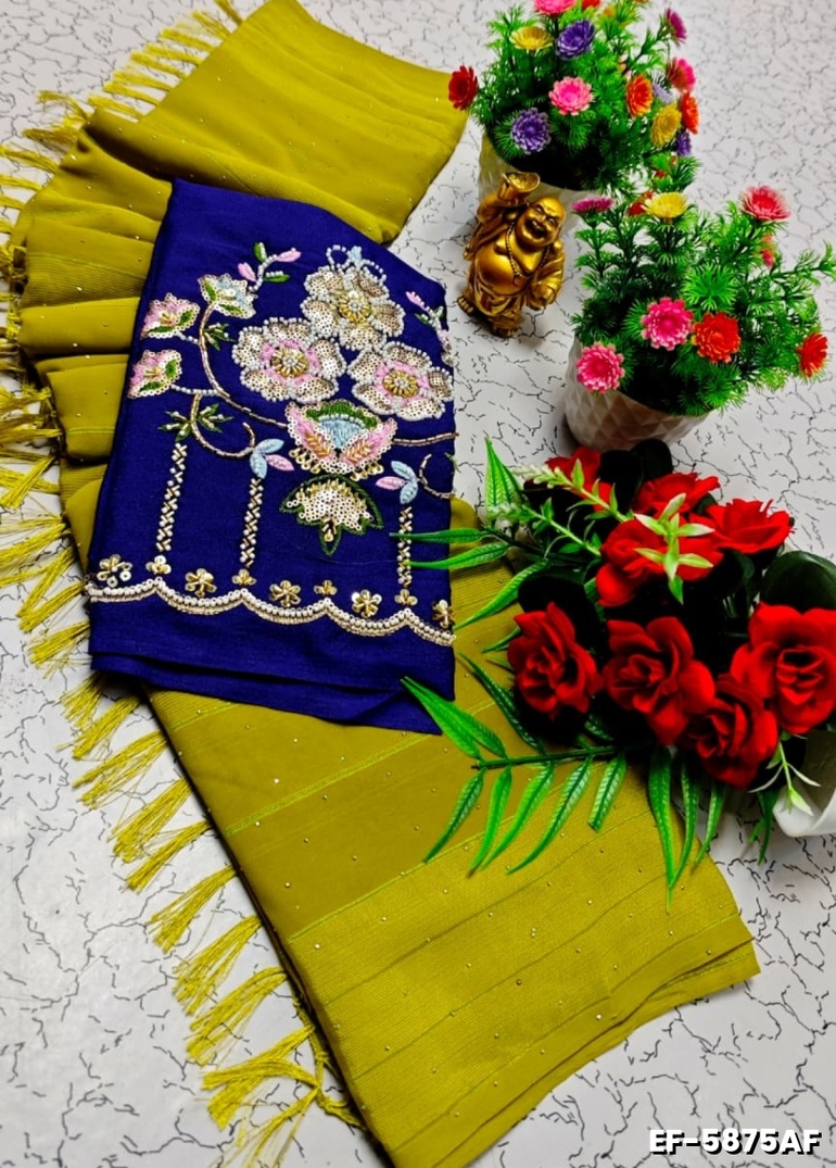 GEORGETTE EMBORIDERY FANCY SAREE FANCY SOFT SILK SAREES WITH BLOUSE   MODERN FANCY ITEM SAREES - LEMON GREEN N