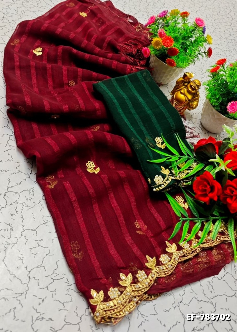 GEORGETTE EMBORIDERY FANCY SAREE FANCY SOFT SILK SAREES WITH BLOUSE   MODERN FANCY ITEM SAREES - MERUN