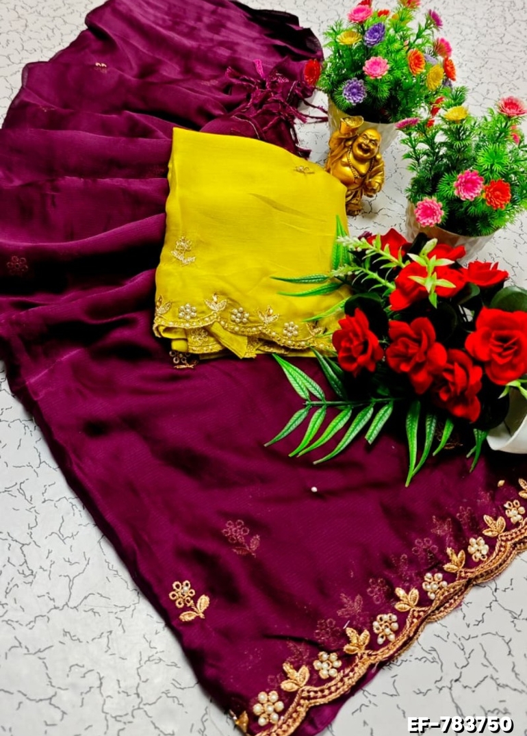 GEORGETTE EMBORIDERY FANCY SAREE FANCY SOFT SILK SAREES WITH BLOUSE   MODERN FANCY ITEM SAREES - MEJANTA