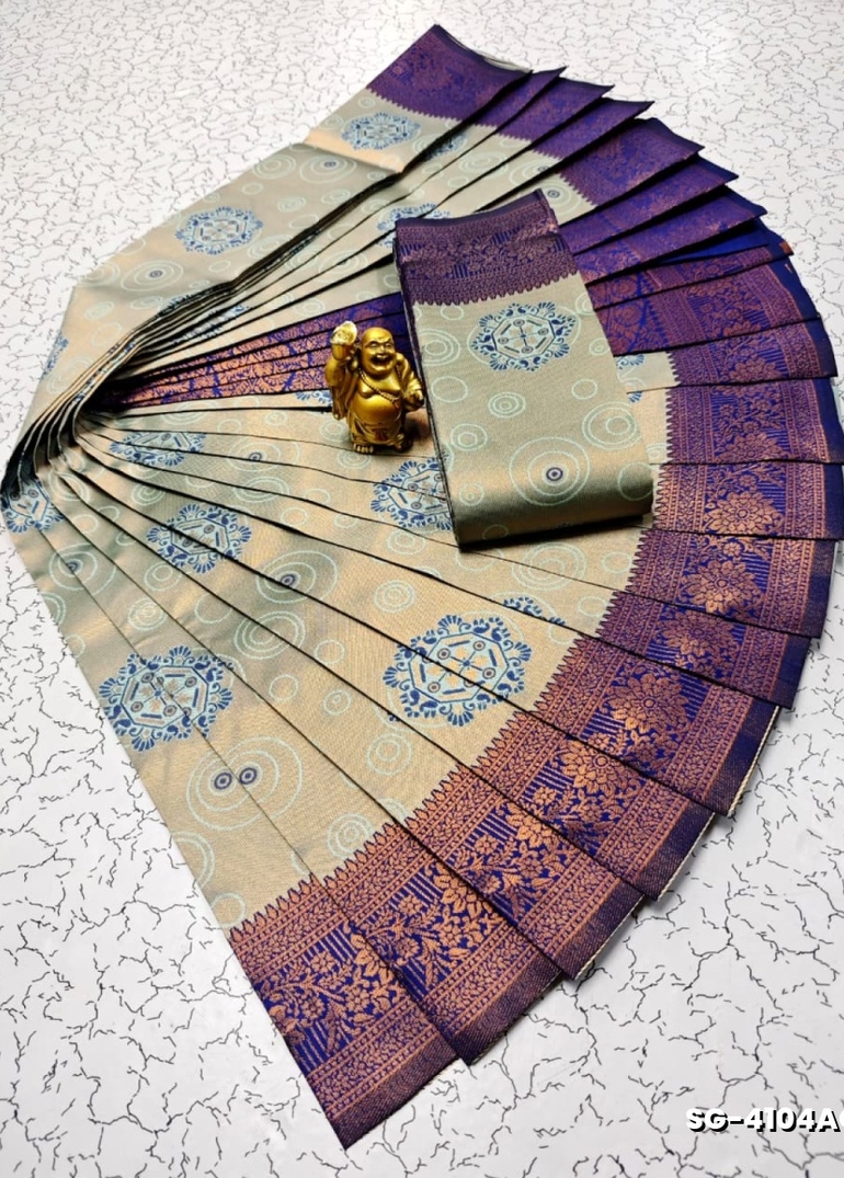 Premium kubera pattu saree rapier fancy  light weight silk type sarees function wear - ICE BLUE (4)