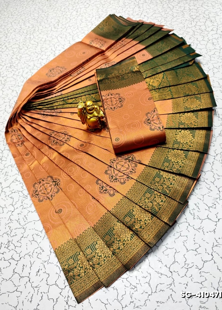 Premium kubera pattu saree rapier fancy  light weight silk type sarees function wear - PEACH COLOUR