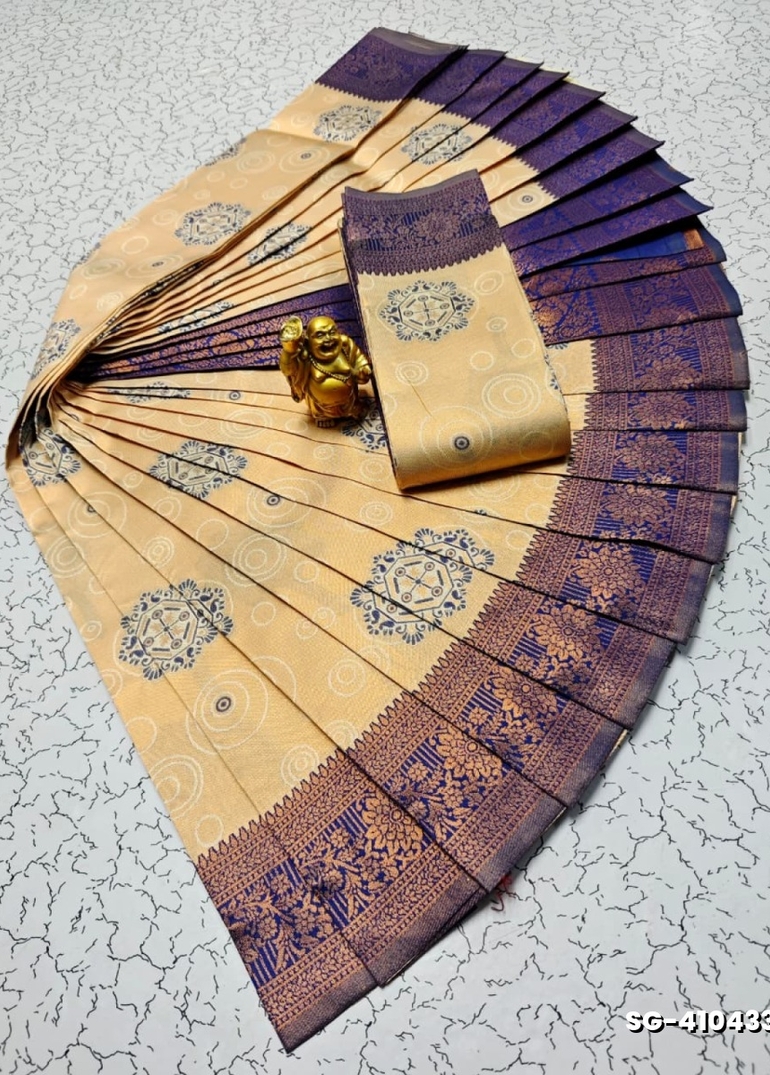 Premium kubera pattu saree rapier fancy  light weight silk type sarees function wear - CREAM