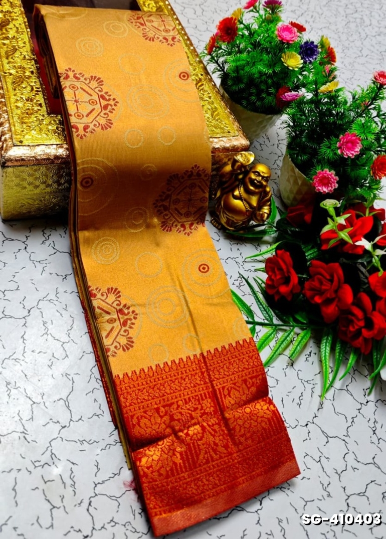 Premium kubera pattu saree rapier fancy  light weight silk type sarees function wear - GOLD