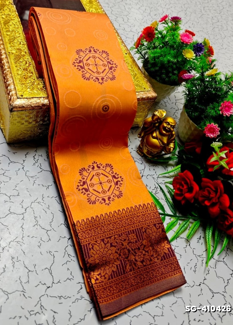 Premium kubera pattu saree rapier fancy  light weight silk type sarees function wear - ORANGE N