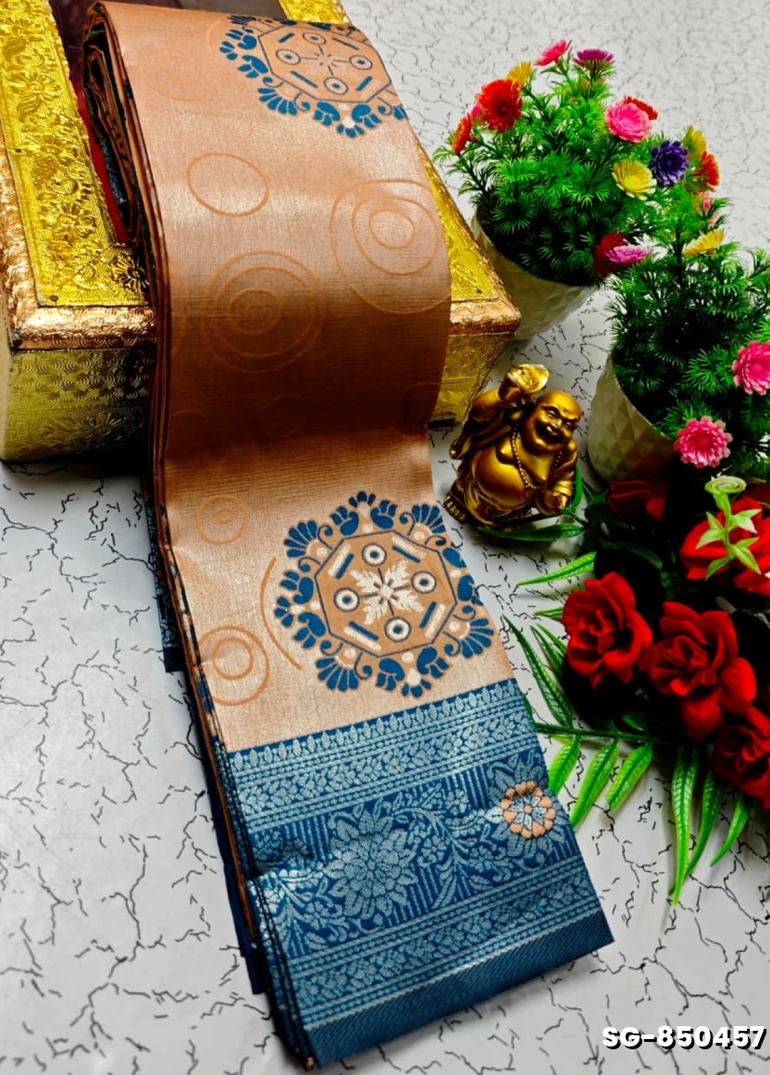 Premium kubera pattu saree rapier fancy  light weight silk type sarees function wear - LIGHT ORANGE