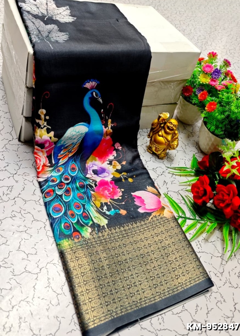 Elegant Dola Silk Saree with Traditional Kalamkari Print - GRAY