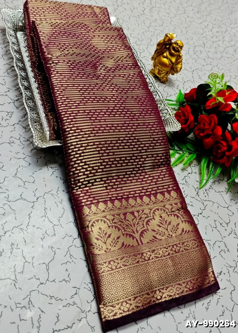 Ayusha Pattu Saree  Pure Silk with Grand Zari Work - BROWN COLOUR