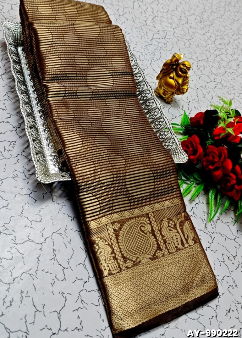 Ayusha Pattu Saree  Pure Silk with Grand Zari Work - COFEE BROWN