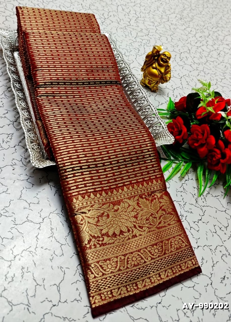 Ayusha Pattu Saree  Pure Silk with Grand Zari Work - MERUN