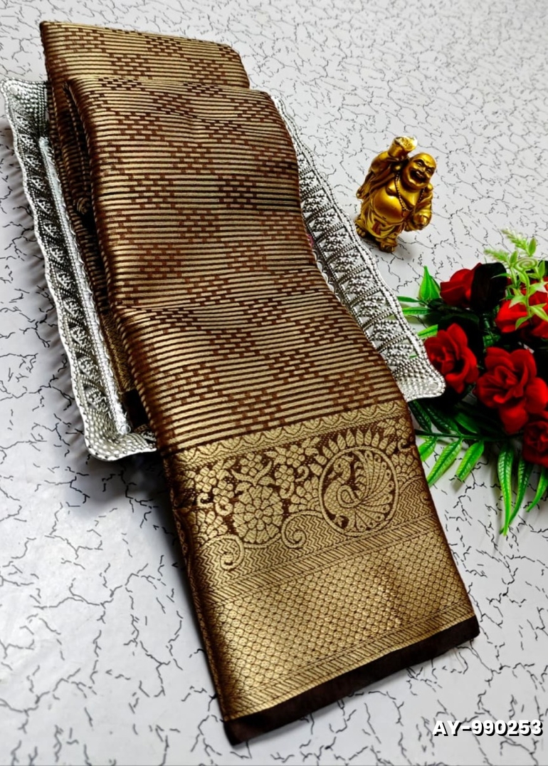 Ayusha Pattu Saree  Pure Silk with Grand Zari Work - BROWN