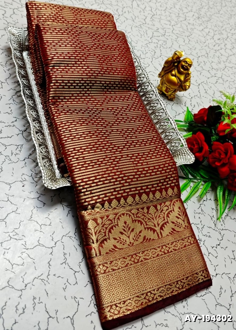 Ayusha Pattu Saree  Pure Silk with Grand Zari Work - MERUN (1)