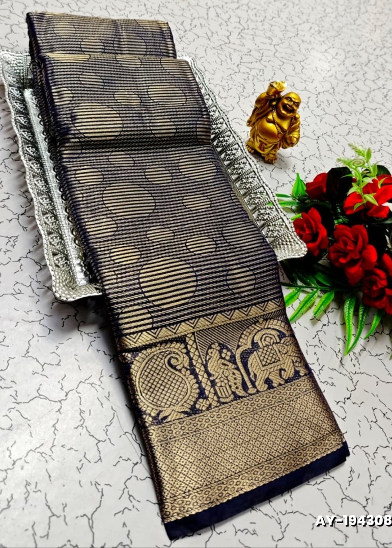 Ayusha Pattu Saree  Pure Silk with Grand Zari Work - NAVY COLOUR