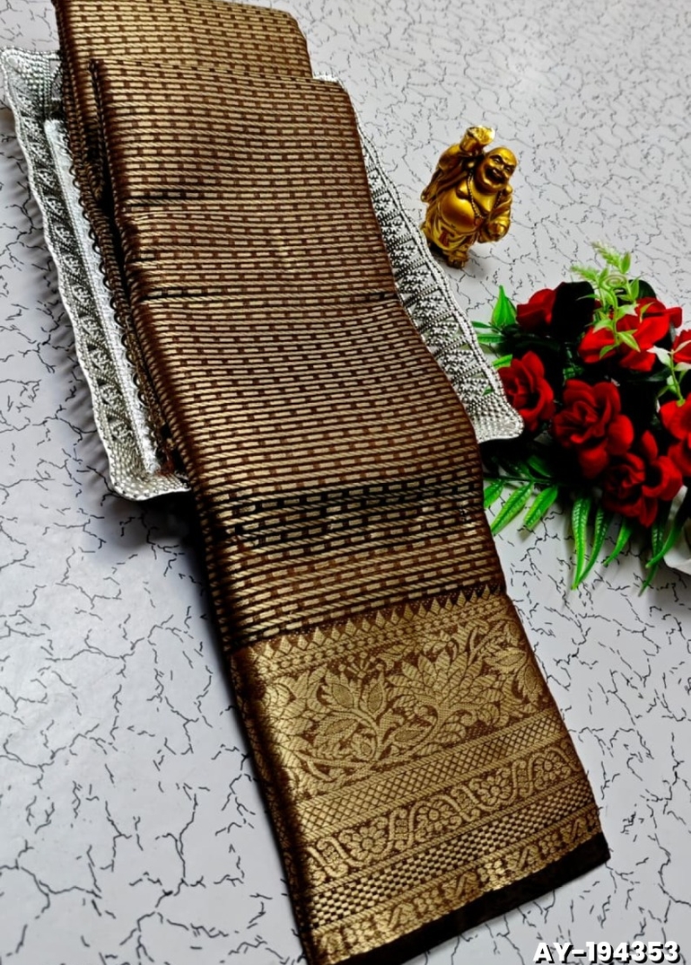Ayusha Pattu Saree  Pure Silk with Grand Zari Work - BROWN (1)