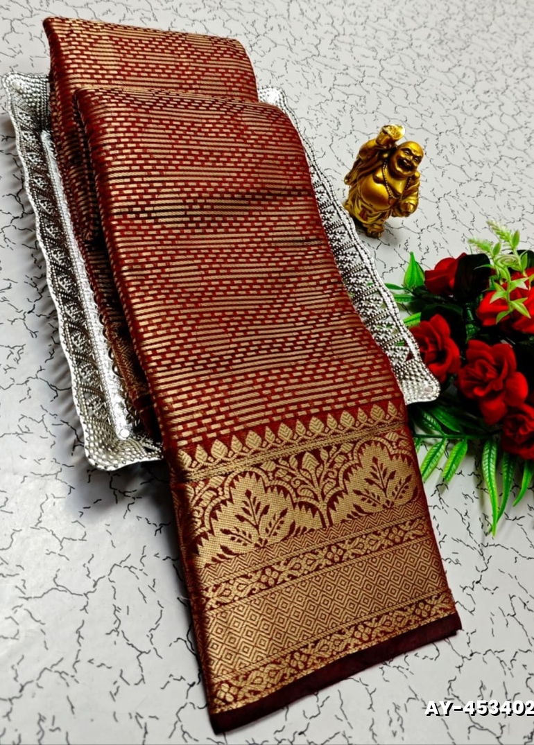 Ayusha Pattu Saree  Pure Silk with Grand Zari Work - MERUN (2)