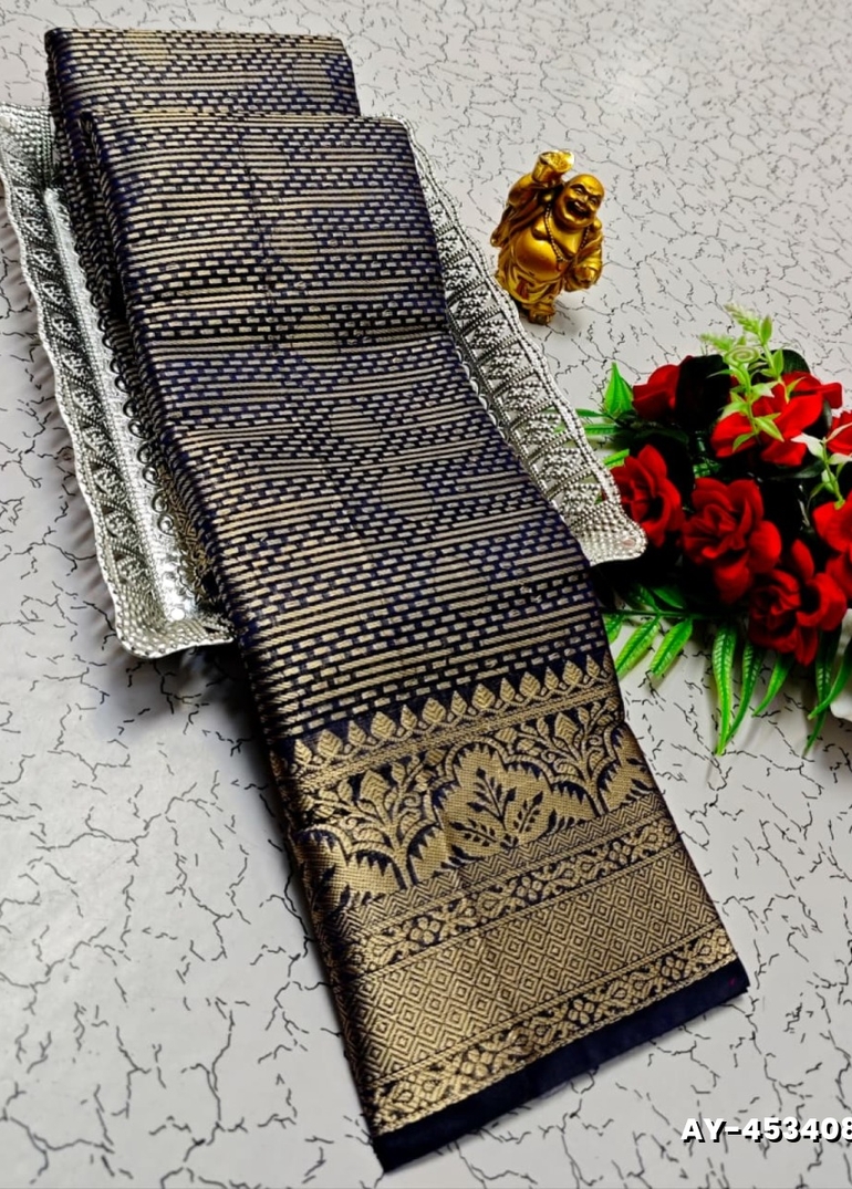 Ayusha Pattu Saree  Pure Silk with Grand Zari Work - NAVY COLOUR (1)