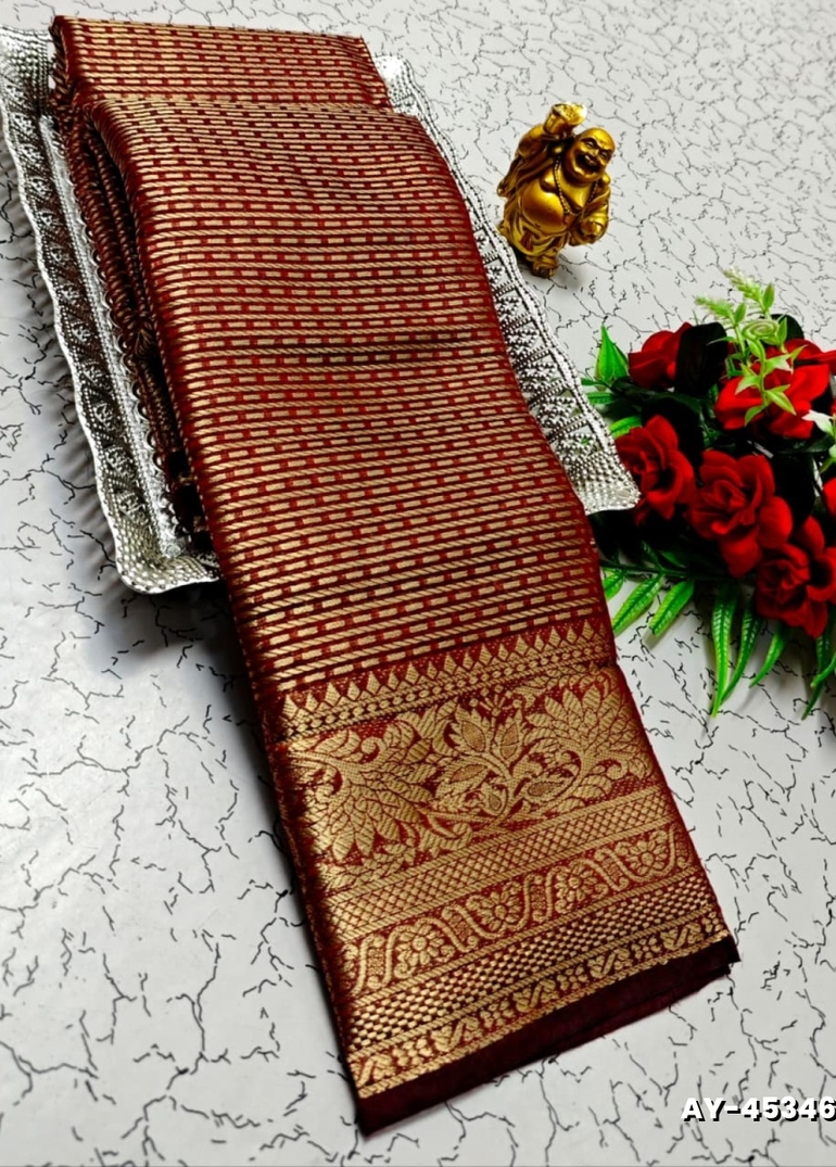 Ayusha Pattu Saree  Pure Silk with Grand Zari Work - BROWN COLOUR (2)