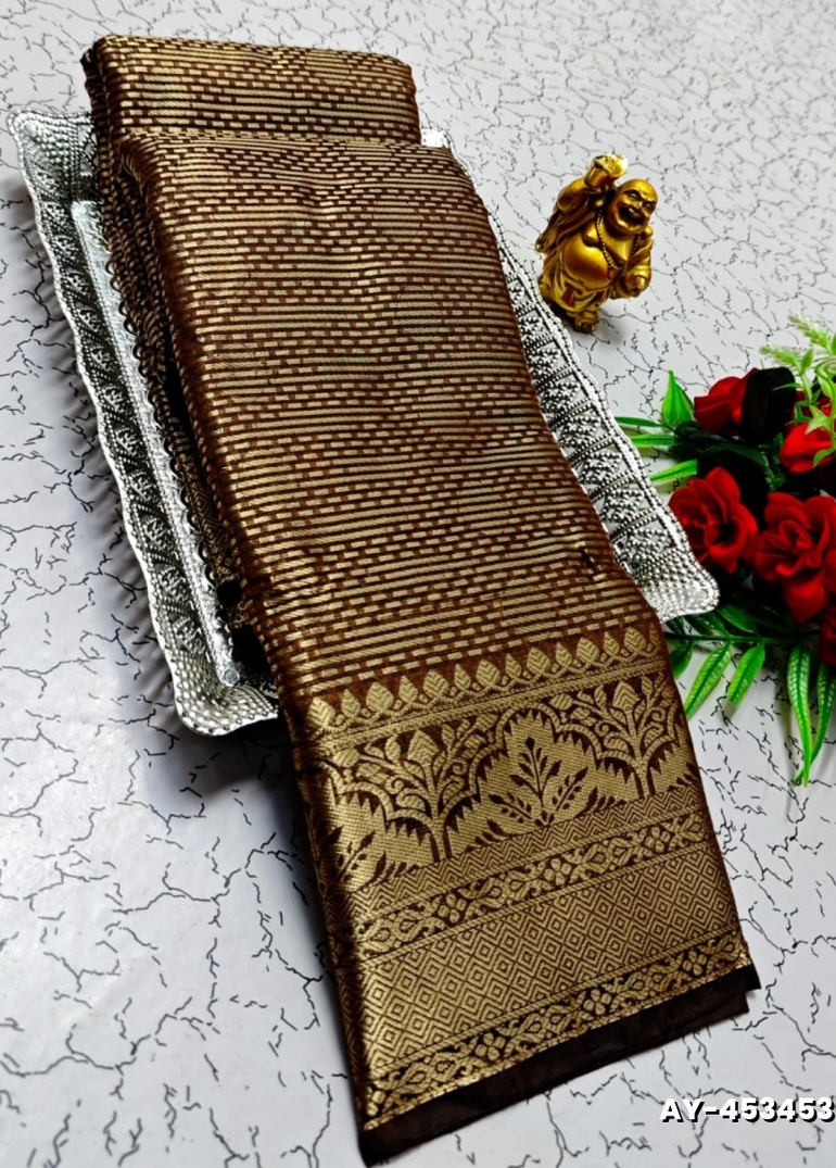 Ayusha Pattu Saree  Pure Silk with Grand Zari Work - BROWN (2)