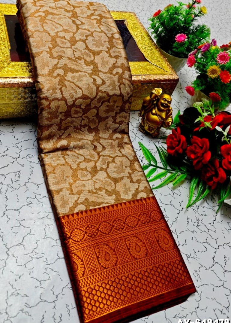 Ayusha Pattu Saree  Pure Silk with Grand Zari Work - BRONCE COLOUR