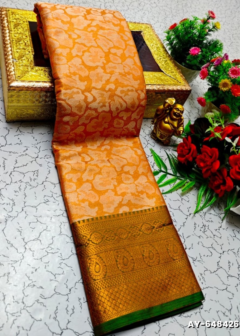 Ayusha Pattu Saree  Pure Silk with Grand Zari Work - ORANGE N