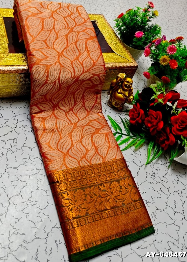 Ayusha Pattu Saree  Pure Silk with Grand Zari Work - LIGHT ORANGE