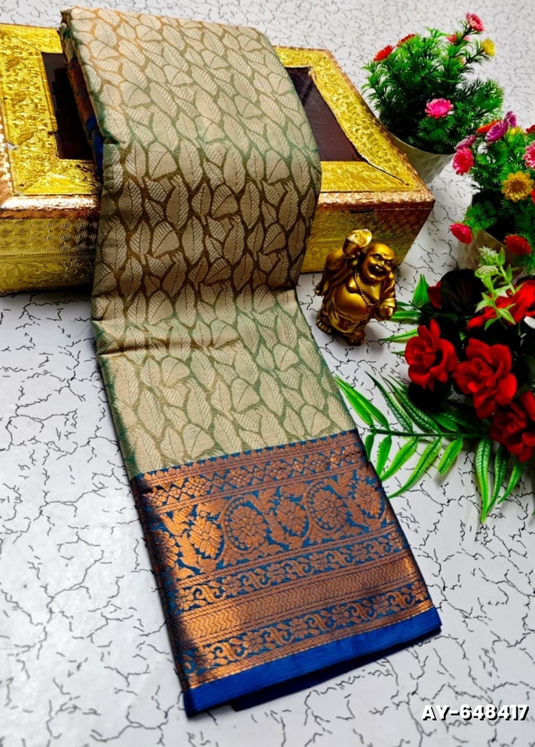 Ayusha Pattu Saree  Pure Silk with Grand Zari Work - OLIVE GREEN