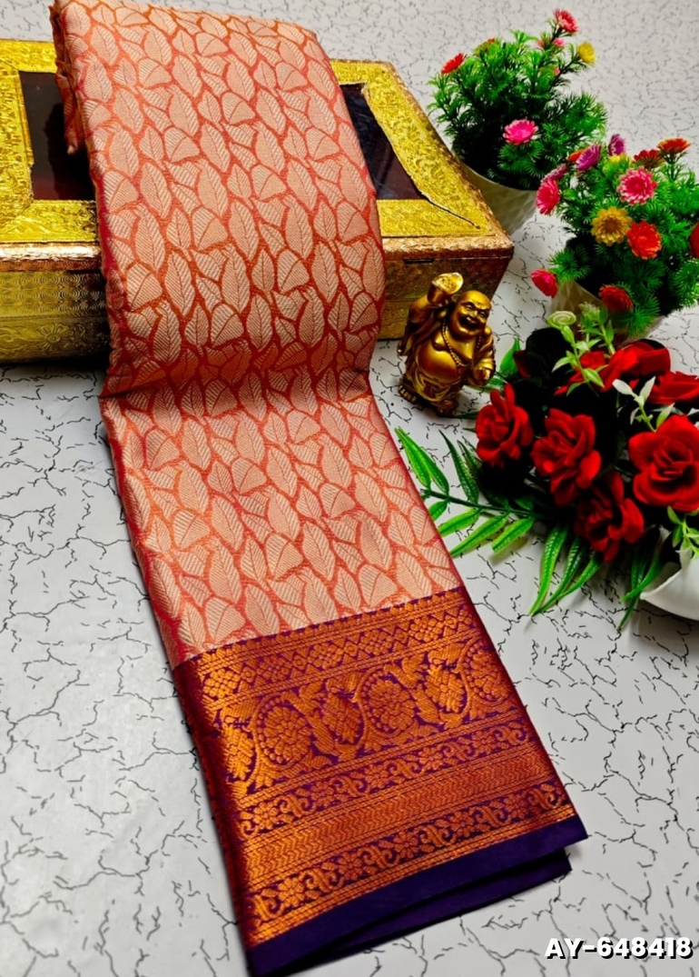 Ayusha Pattu Saree  Pure Silk with Grand Zari Work - PEACH (2)