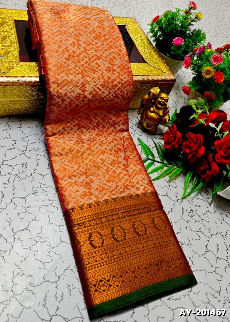 Ayusha Pattu Saree  Pure Silk with Grand Zari Work - LIGHT ORANGE (1)