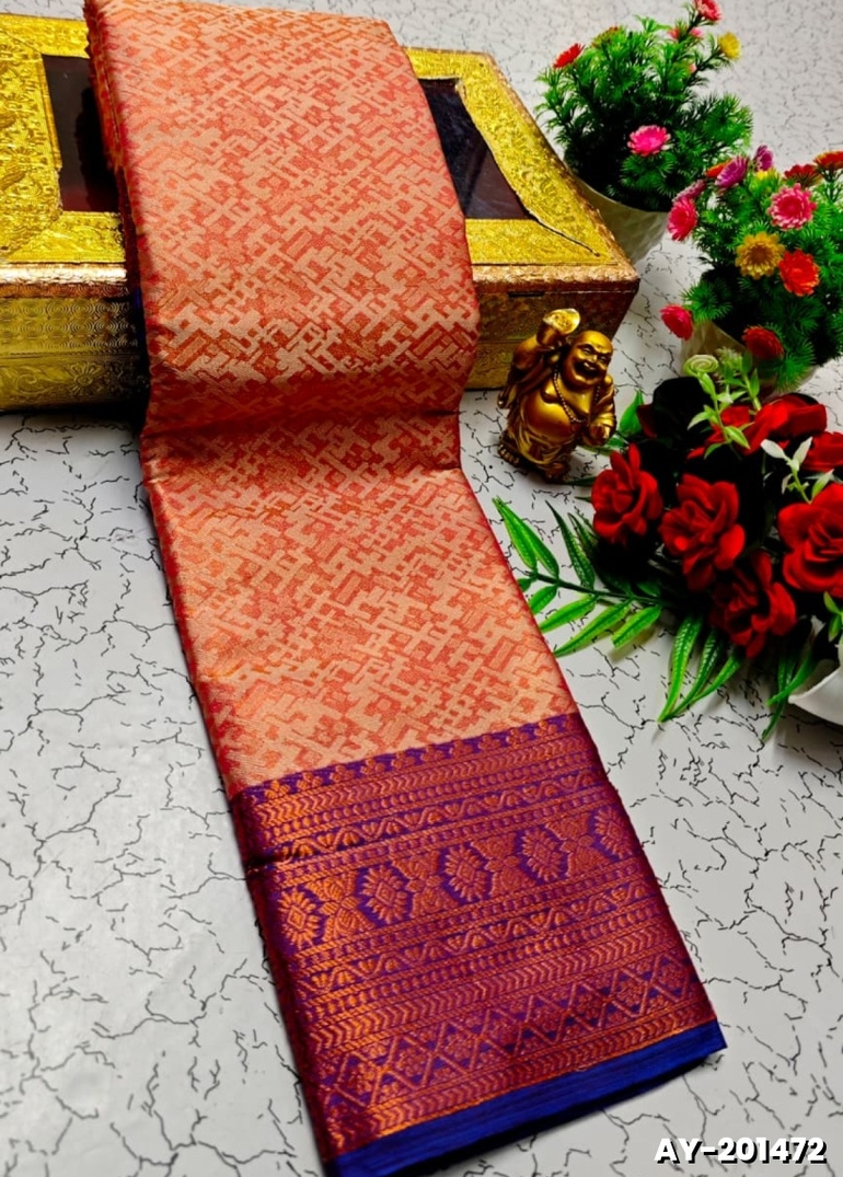 Ayusha Pattu Saree  Pure Silk with Grand Zari Work - CORAL COLOUR (1)