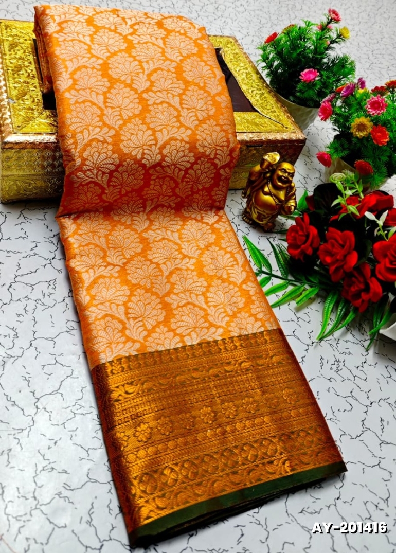 Ayusha Pattu Saree  Pure Silk with Grand Zari Work - ORANGE (1)
